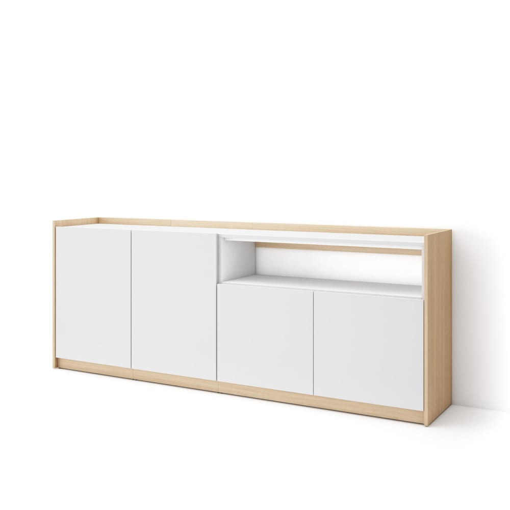 Buffet effet bois blanc et chêne 210x37x80cm