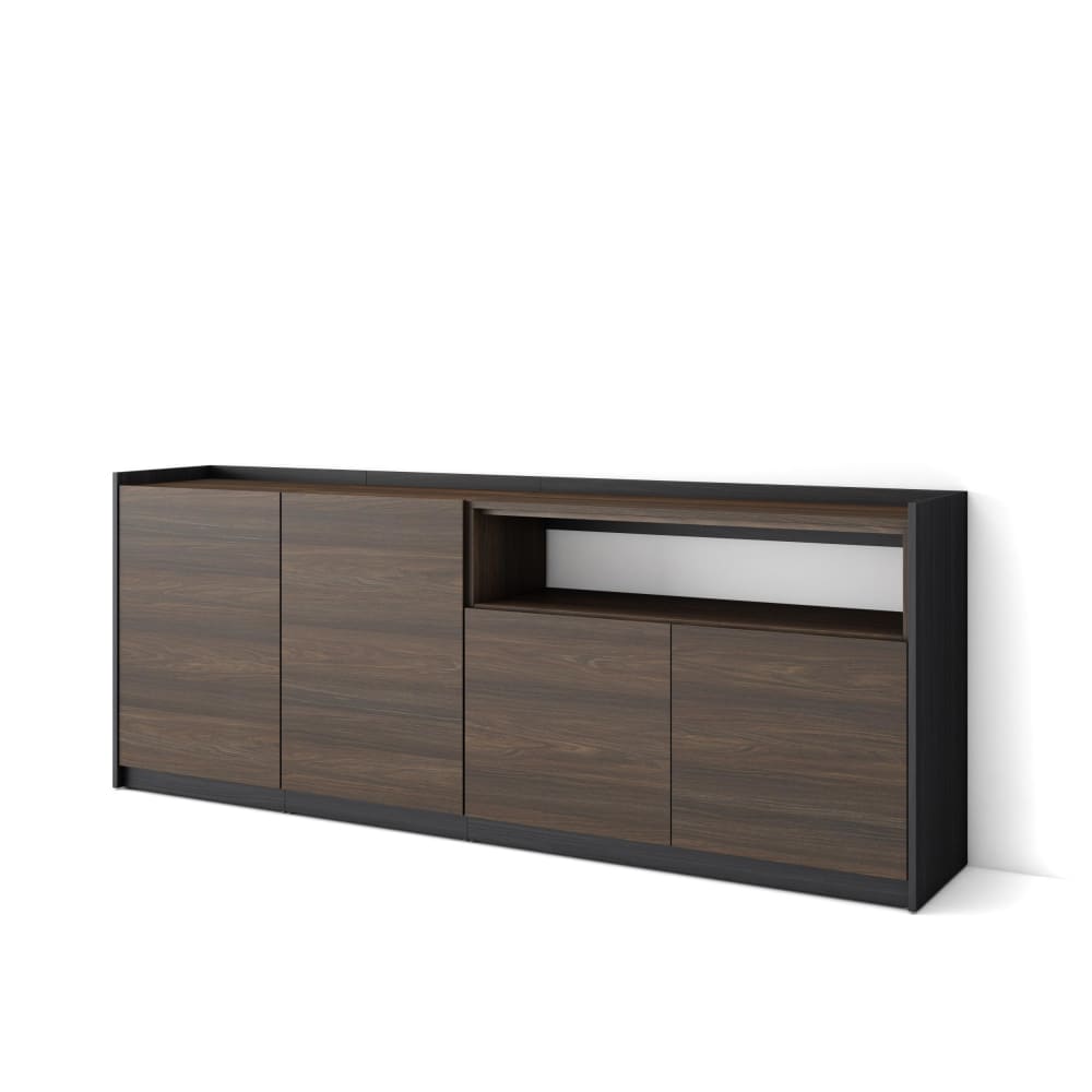 Buffet effet bois de chêne foncé et noir 210x37x80cm