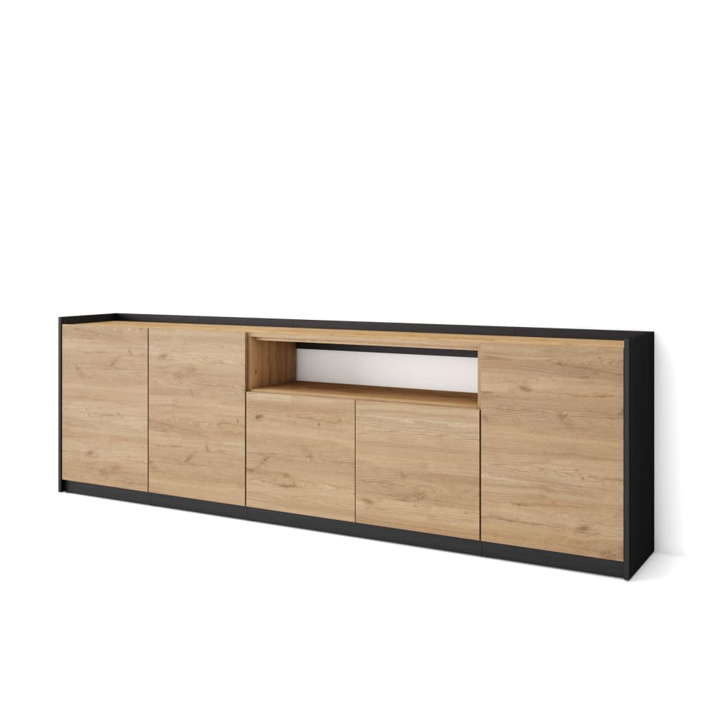 Buffet effet bois de chêne et noir 263x37x80cm