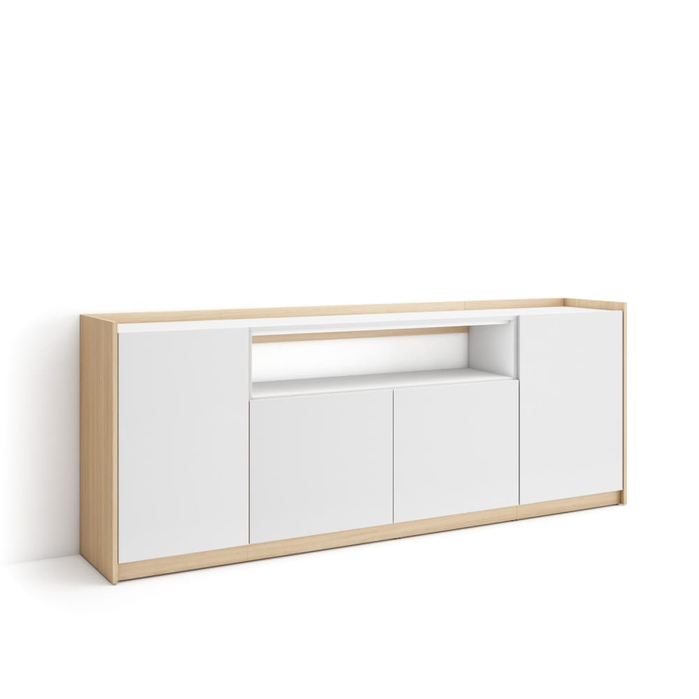 Buffet effet bois blanc et chêne 210x37x80cm