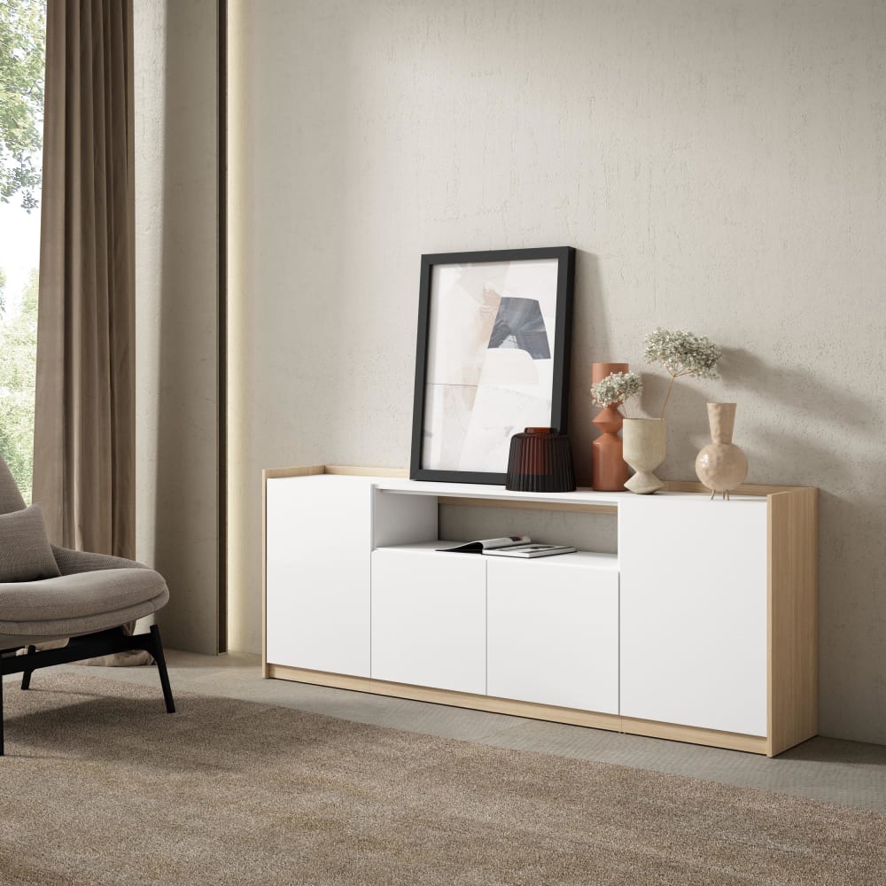 Skraut home Sideboard Holzeffekt weiß und soft eiche 210x37x80cm style modern - Spanplatte