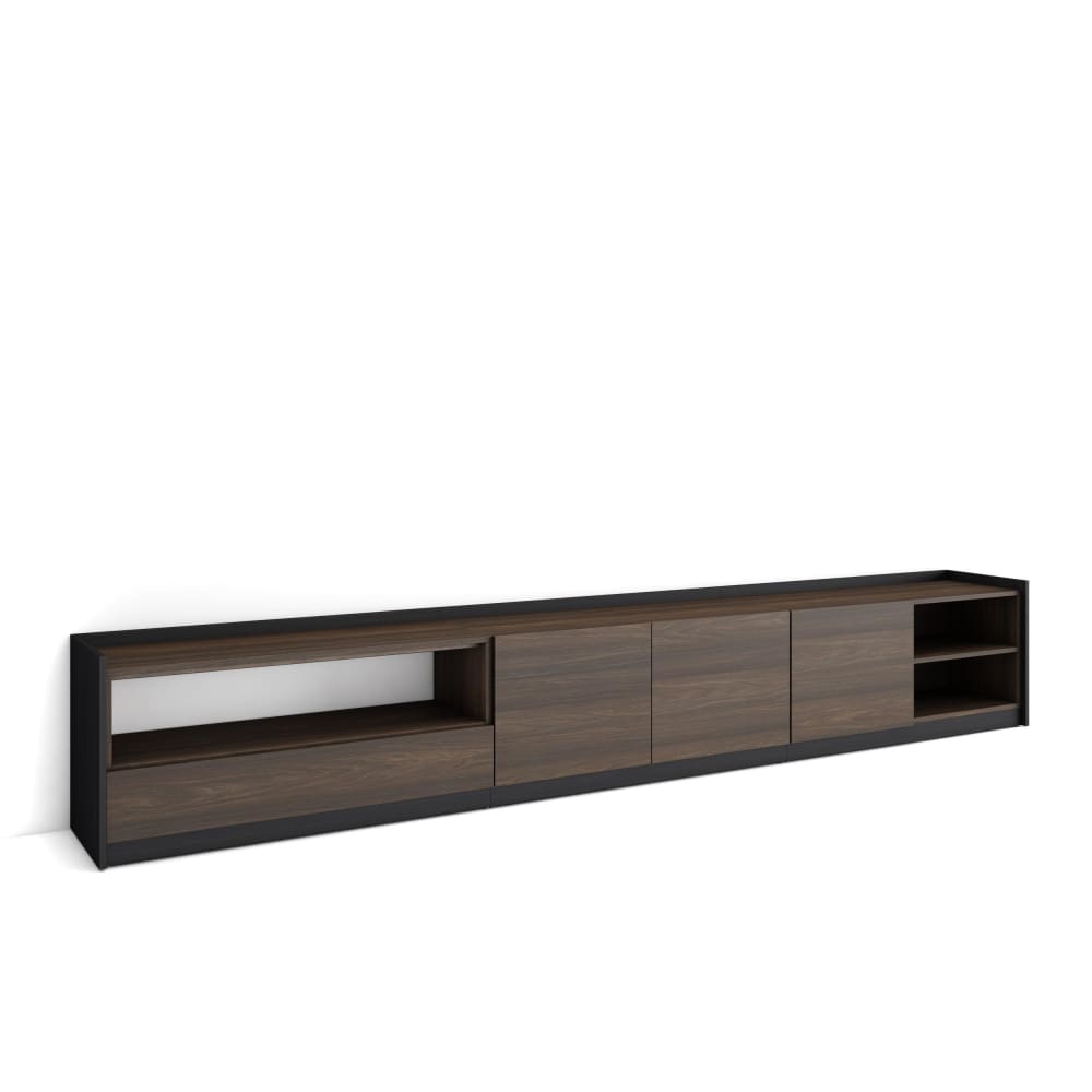 Meuble tv effet bois de chêne foncé et noir 310x37x50cm