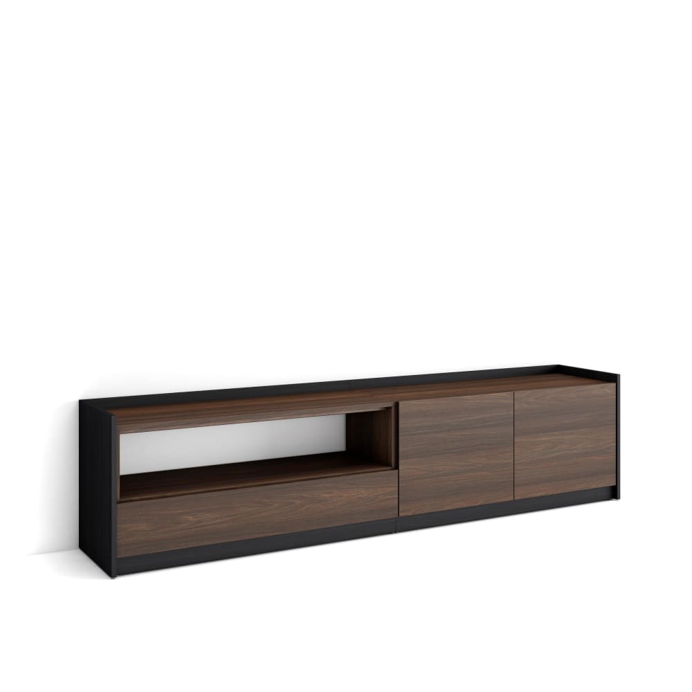 Meuble tv effet bois de chêne foncé et noir 208x37x50cm