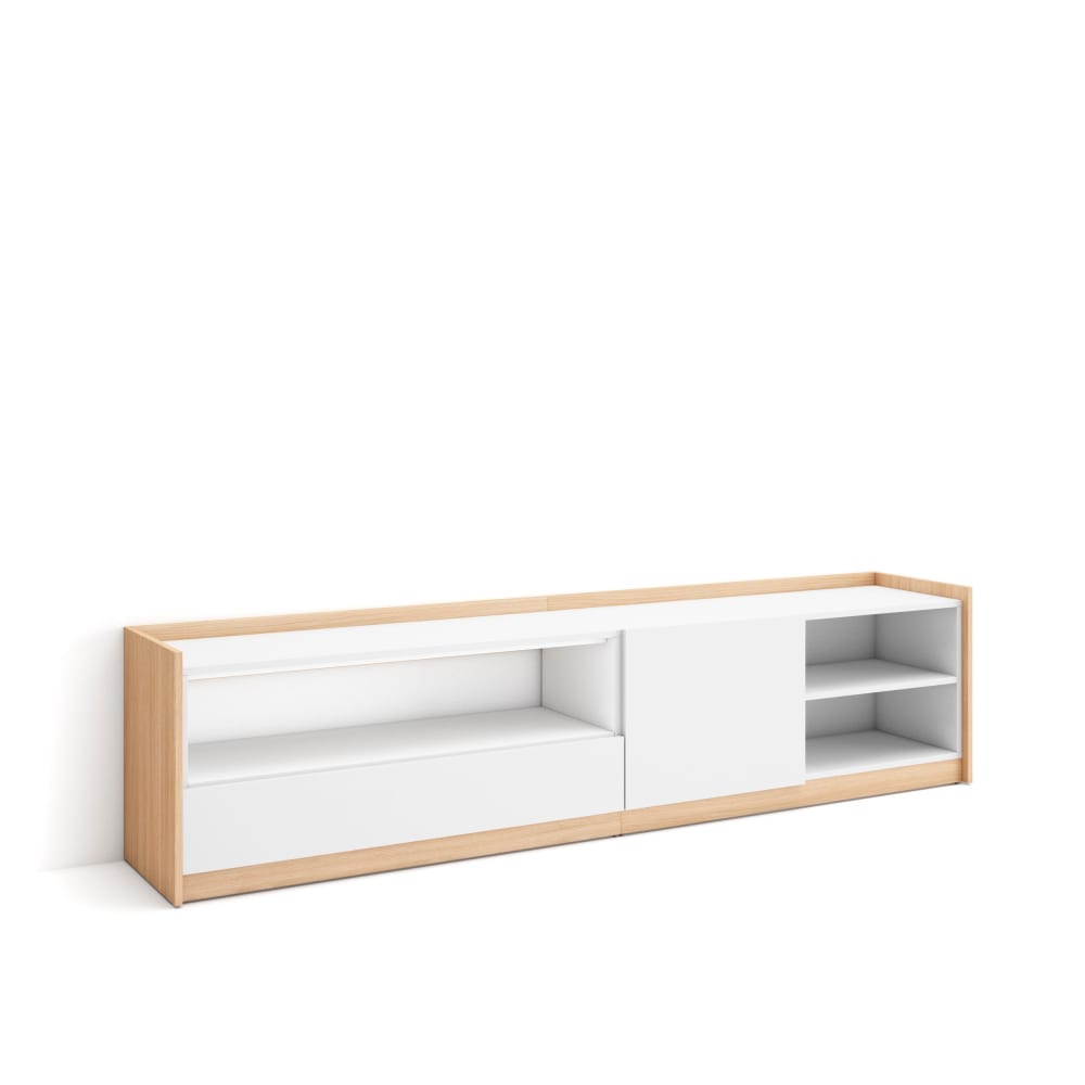 Meuble tv effet bois blanc et chêne 208x37x50cm
