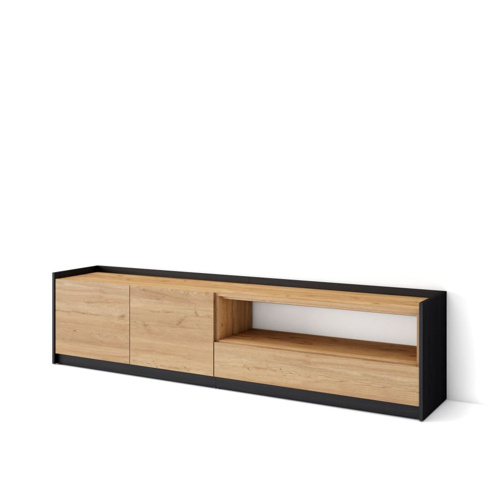 Meuble tv effet bois de chêne et noir 208x37x50cm