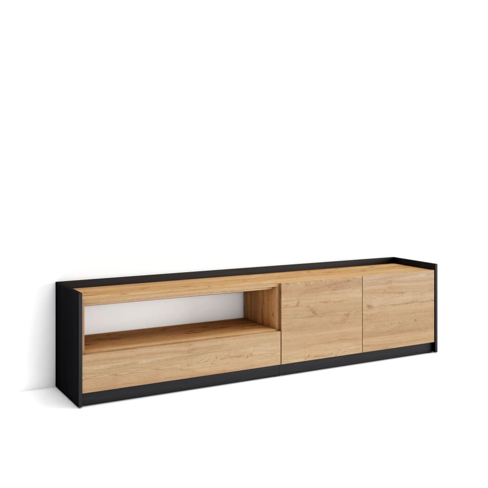Meuble tv effet bois de chêne et noir 208x37x50cm
