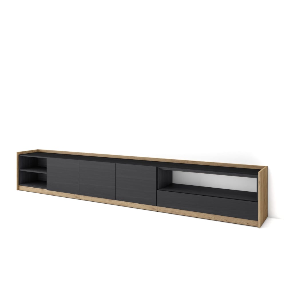 TV-Möbel Holzeffekt schwarz und eiche 310x37x50cm - Maisons Du