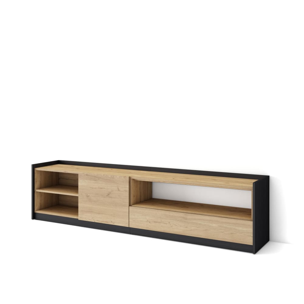 Meuble tv effet bois de chêne et noir 208x37x50cm