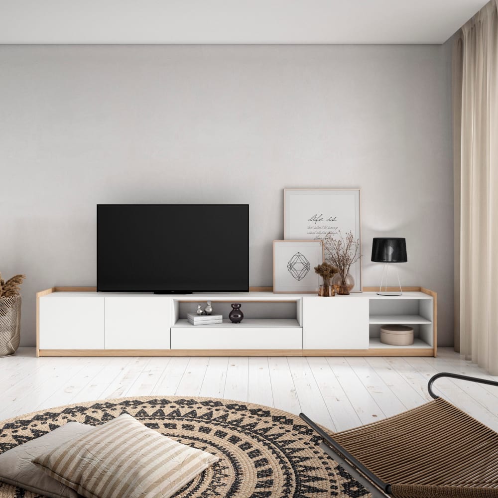 Skraut home TV-Möbel Holzeffekt weiß und dunkler eiche 310x37x50cm style modern - Spanplatte