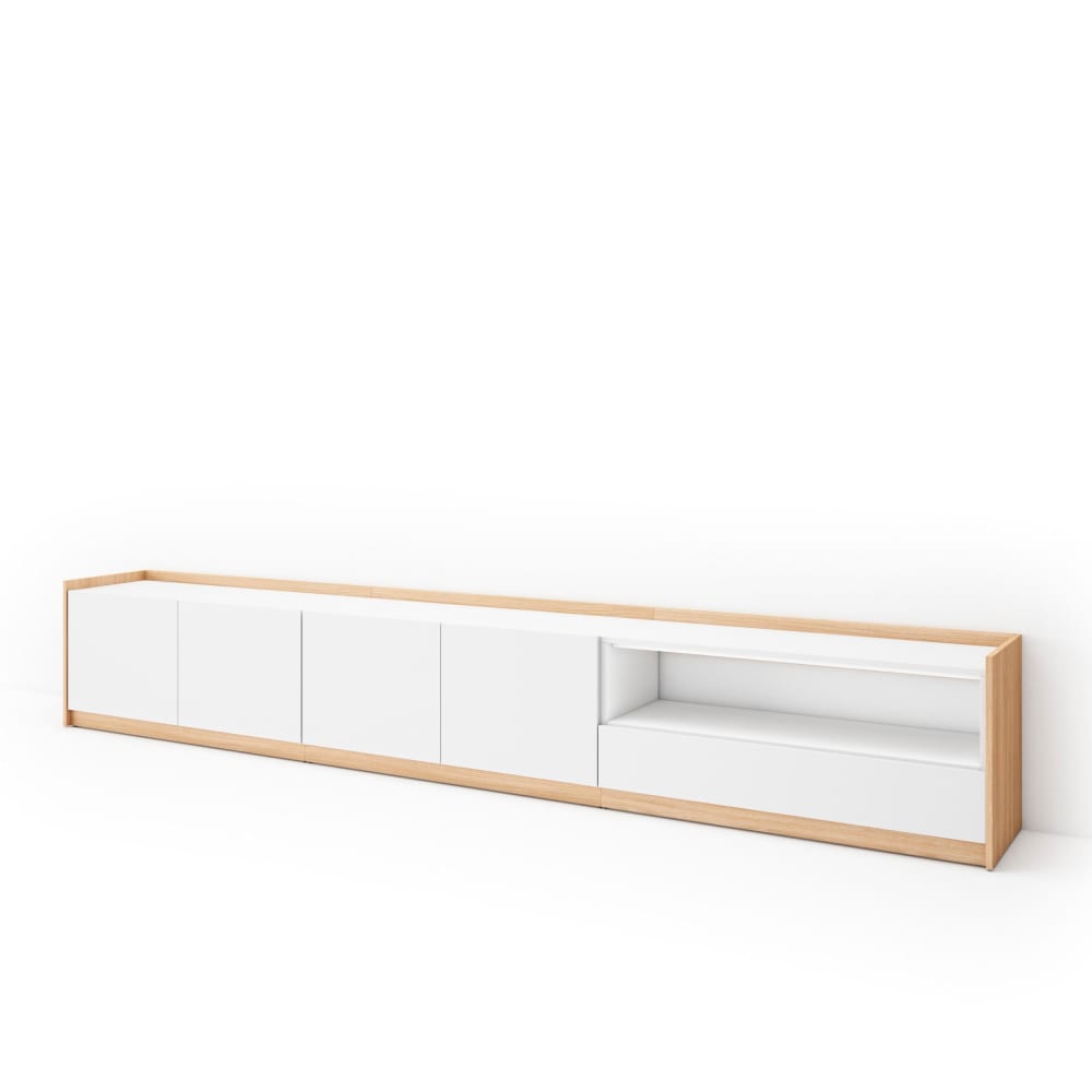 Meuble tv effet bois blanc et chêne 310x37x50cm