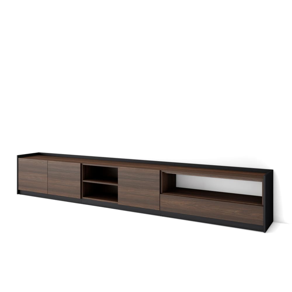 Meuble tv effet bois de chêne foncé et noir 310x37x50cm