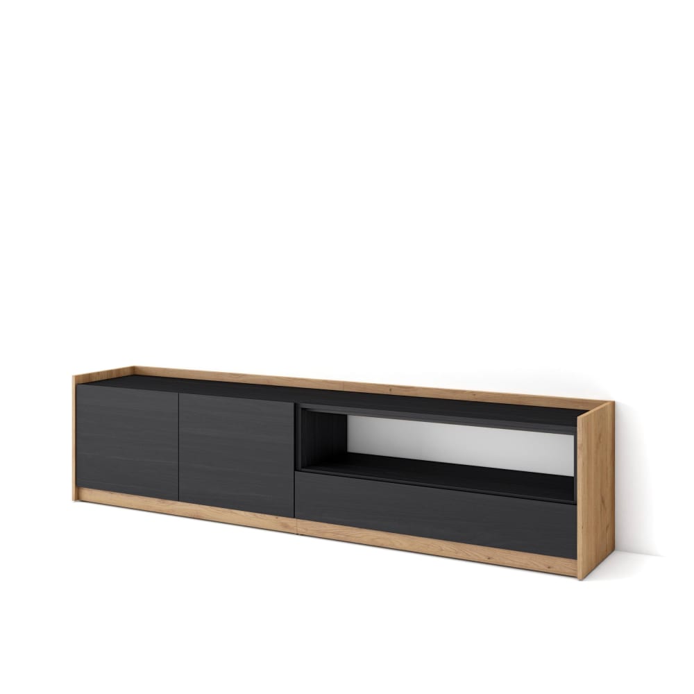 Meuble tv effet bois noir et chêne 208x37x50cm