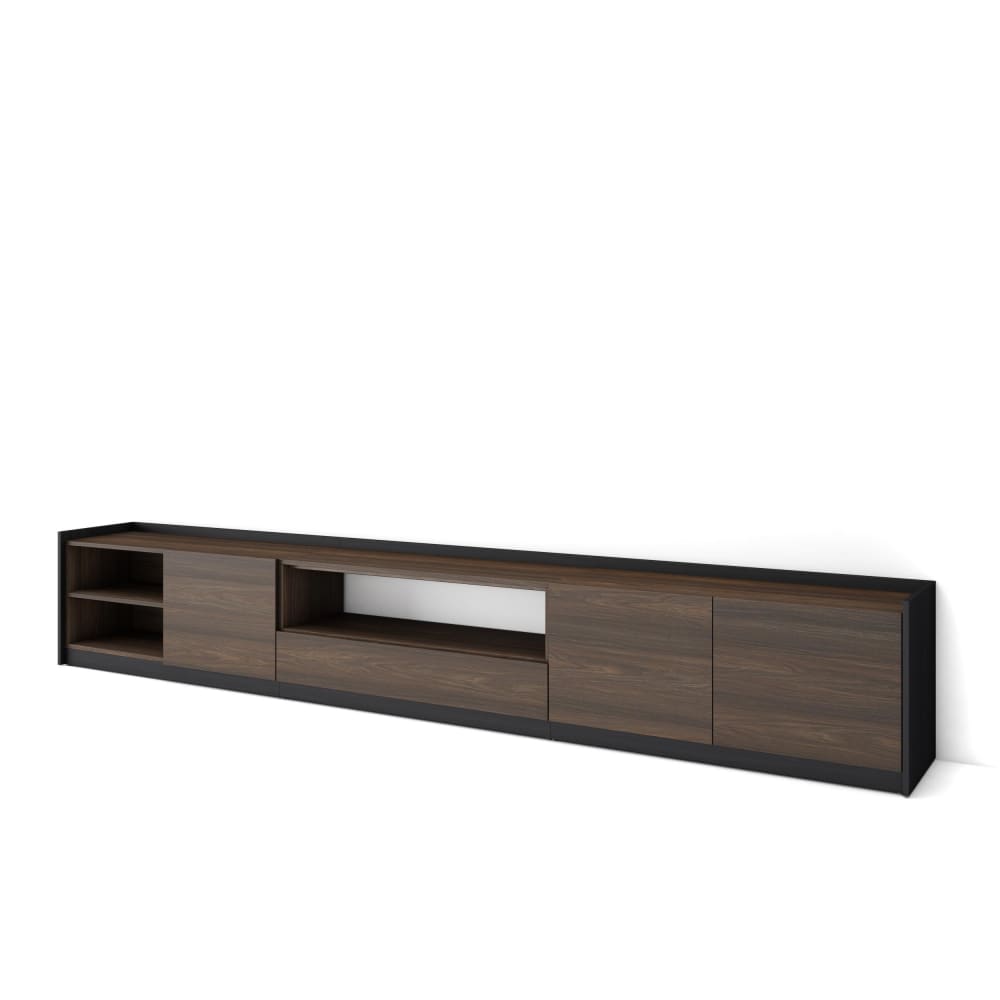 Meuble tv effet bois de chêne foncé et noir 310x37x50cm