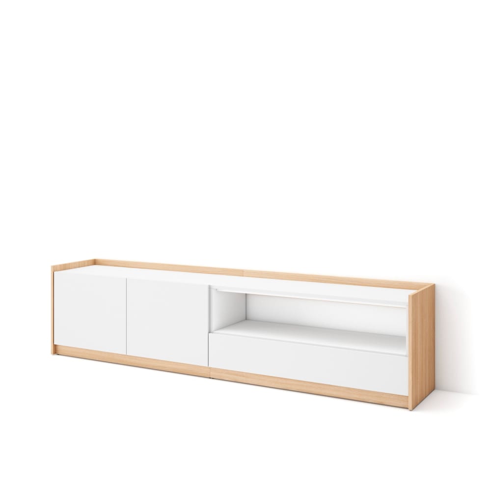 Meuble tv effet bois blanc et chêne 208x37x50cm