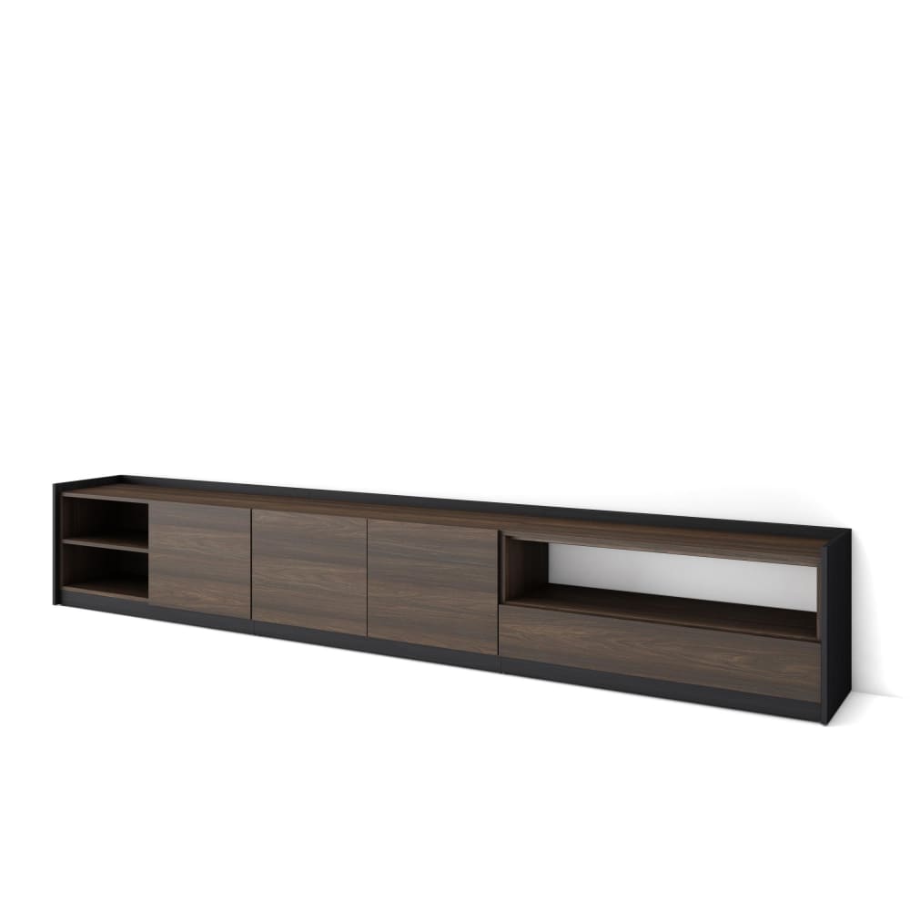 Meuble tv effet bois de chêne foncé et noir 310x37x50cm