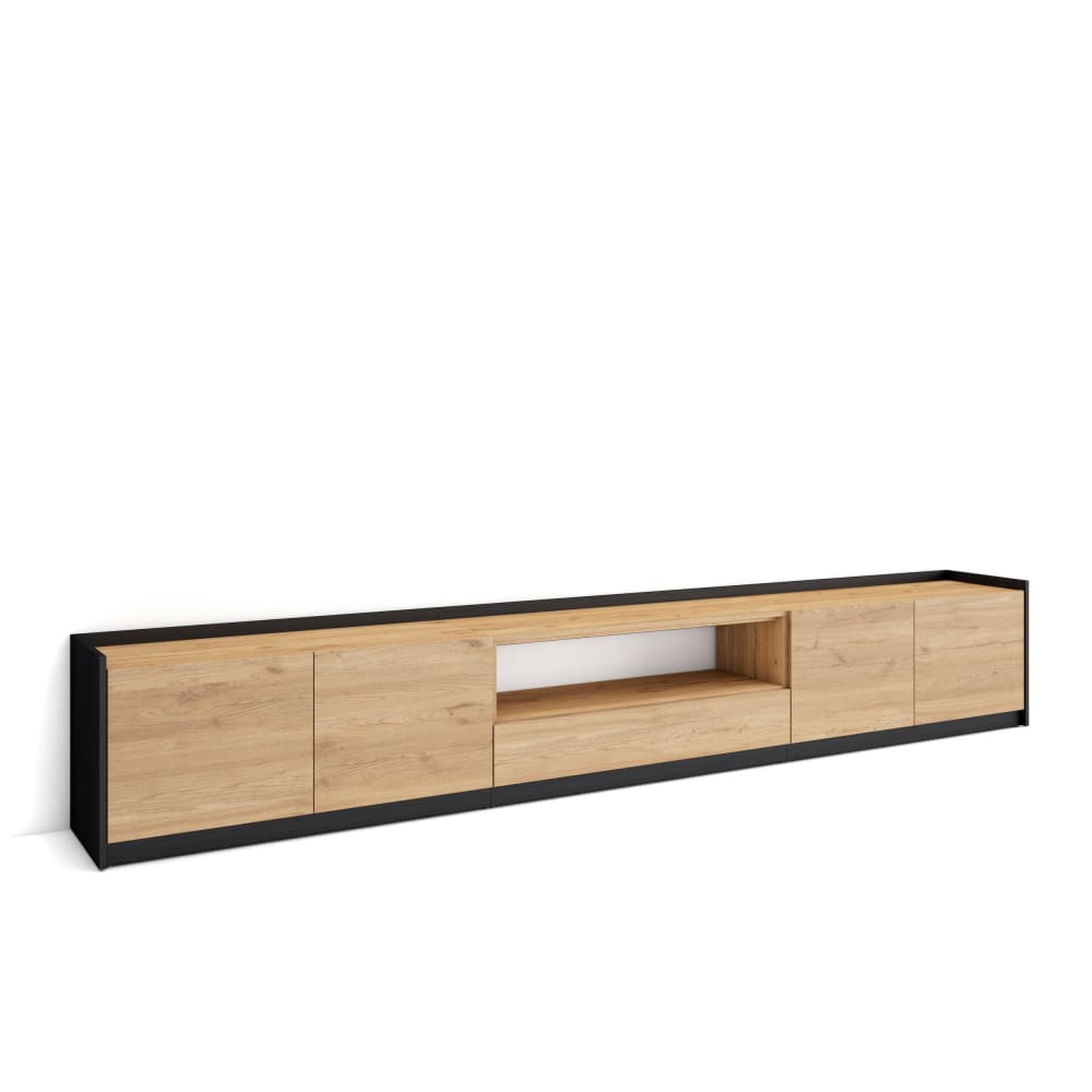 Meuble tv effet bois de chêne et noir 310x37x50cm