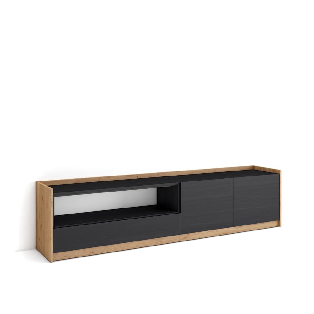 Meuble tv effet bois noir et chêne 208x37x50cm