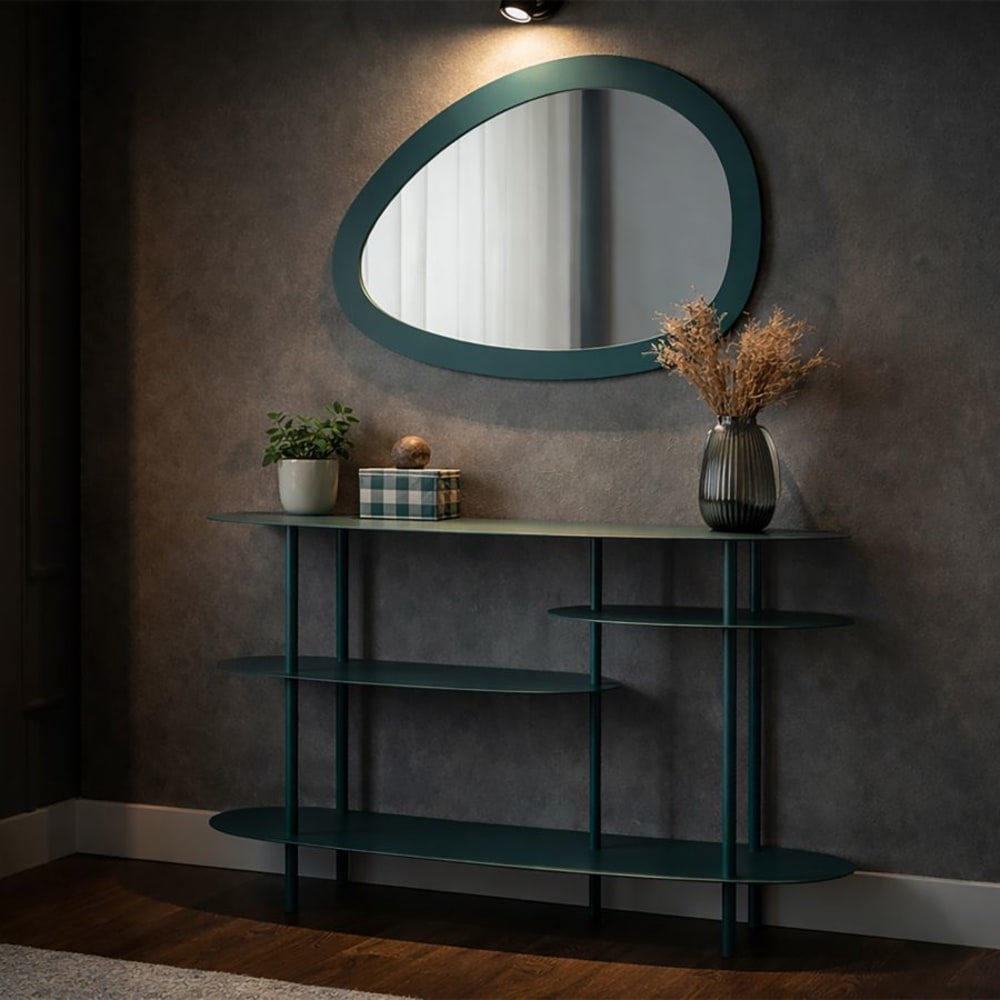 Mauro Ferretti Türkisfarbene Metallkonsole 118 x 34 x 82 cm style modern Grün Metall