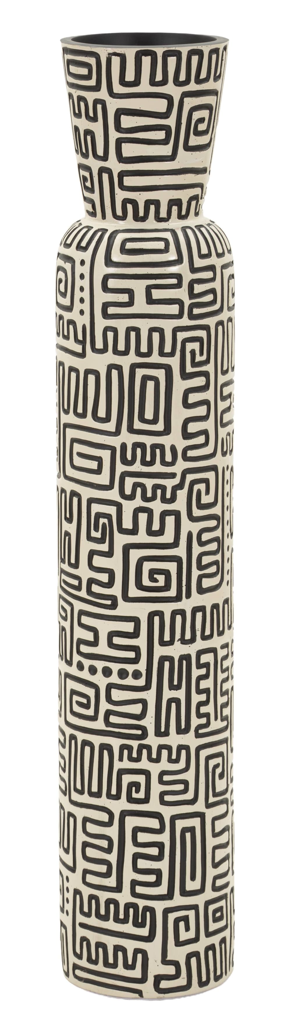 Vase en résine beige à décor noir, Ø 16 x 86 cm