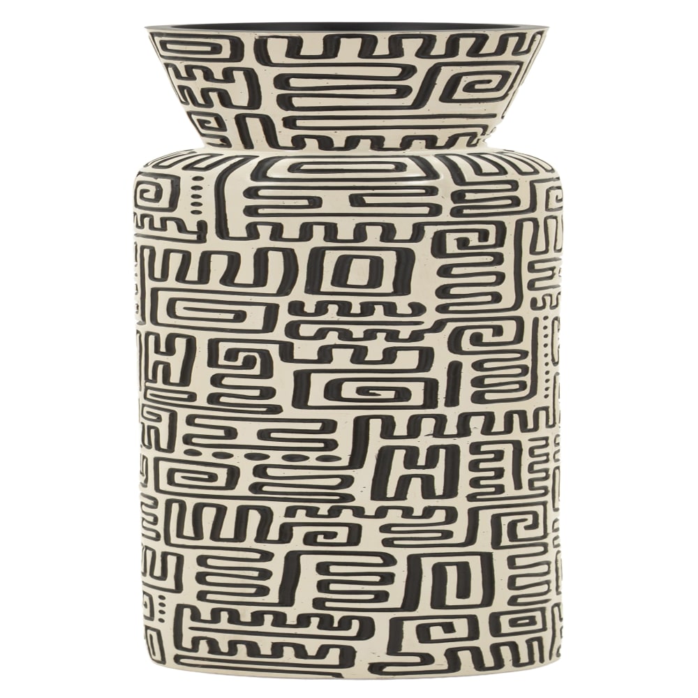 Vase en résine beige à décor noir, ø 16 x 86 cm