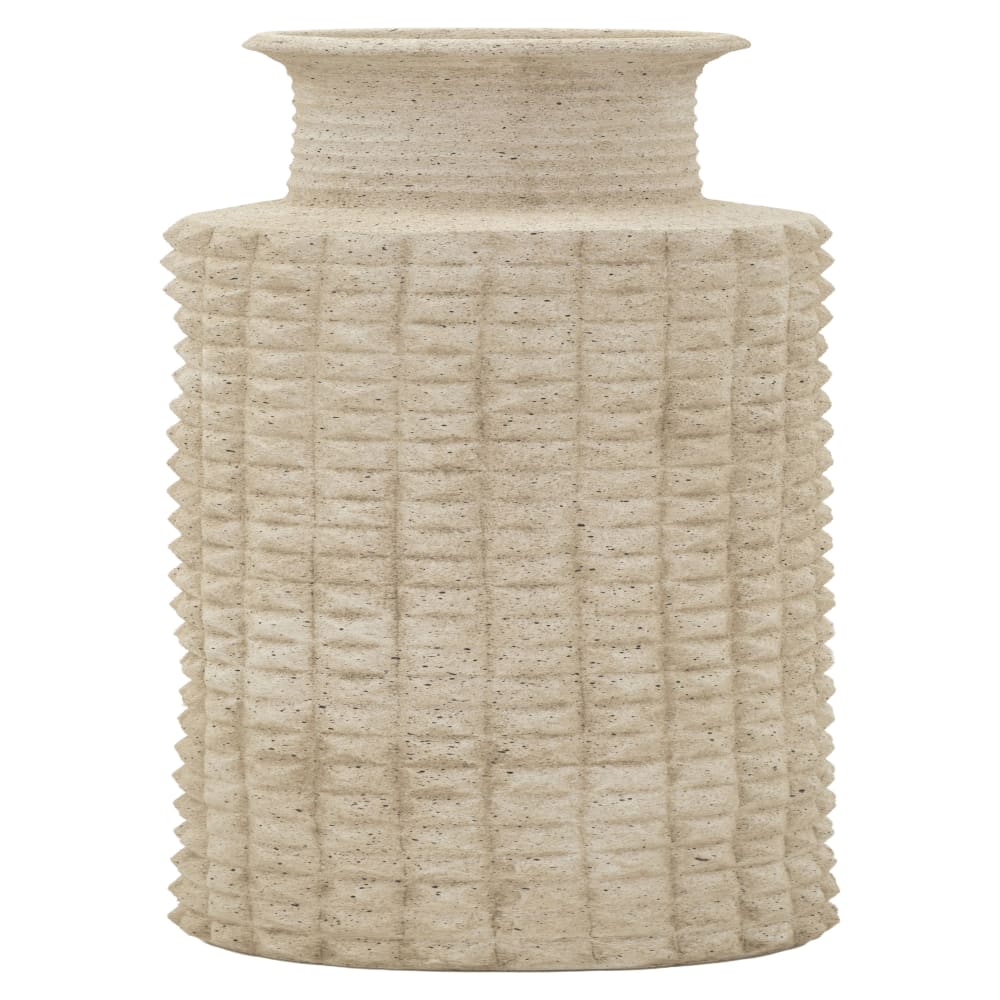 Beigefarbene Kunstharzvase für den Außenbereich, Ø 24,5 x 97 cm -