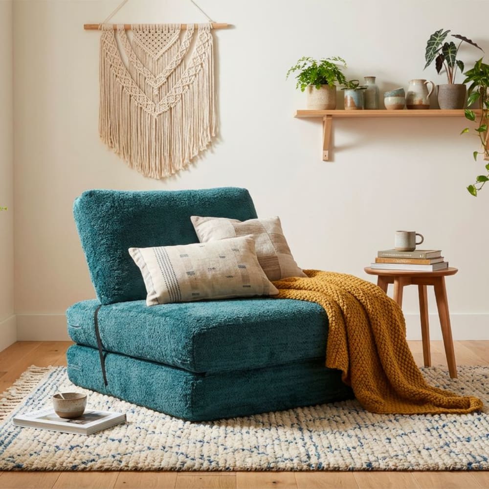 Mauro Ferretti Schlafsofa aus petrolblauem Bouclé-Stoff, 80 x 100 x 80 cm style modern Grün Stoff