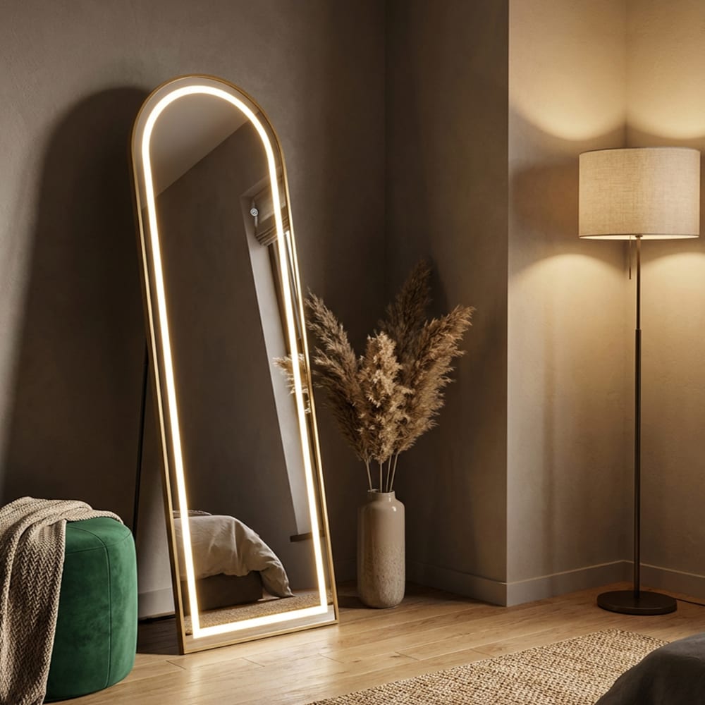 Mauro Ferretti Standspiegel mit LED-Beleuchtung 50x38x160 (geöffnete Maße) style modern Gold Metall
