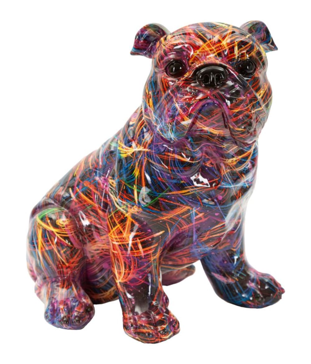 Mehrfarbige Harzskulptur in Form einer Bulldogge, 21,5 x 15,5 x