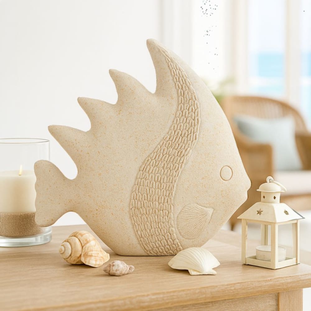 Mauro Ferretti Beigefarbene, fischförmige Kunstharzskulptur, 8 x 10 x 23 cm style modern Beige
