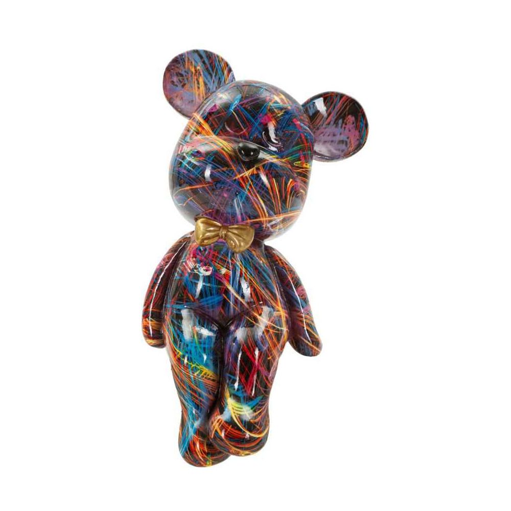 Mehrfarbige Harzskulptur in Form eines Teddybären, 12,5 x 9,5 x