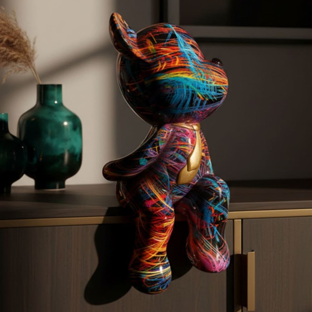 Mauro Ferretti Mehrfarbige Harzskulptur in Form eines Teddybären, 10,5 x 12 x 23,5 cm style modern Mehrfarbig Harz