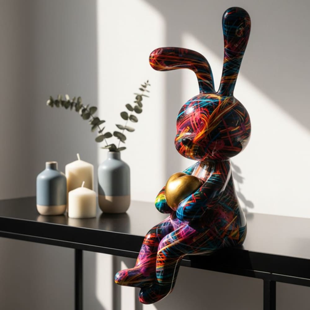 Mauro Ferretti Mehrfarbige, hasenförmige Kunstharzskulptur, 8 x 10 x 23 cm style modern Mehrfarbig