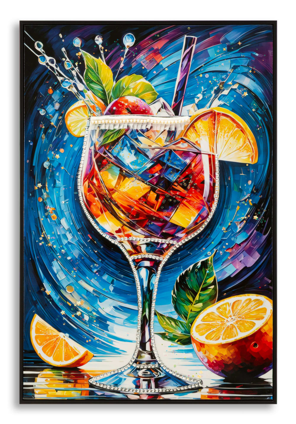 Lackiertes Leinwandbild mit Rahmen und Reliefs cm 62×3,5×92 -