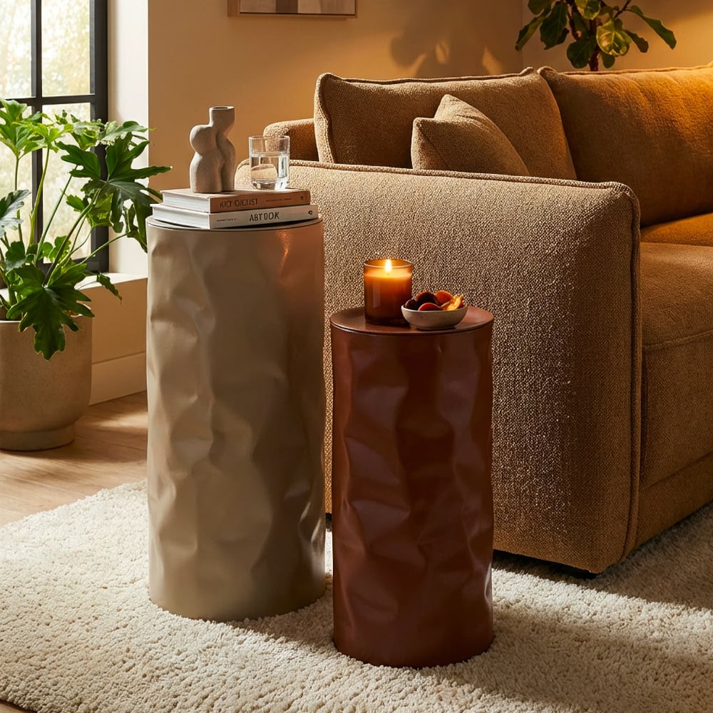 Mauro Ferretti Beige und ziegelrote Couchtische aus Metall, 2er-Set, Ø 30×70–27×60 style modern - Metall