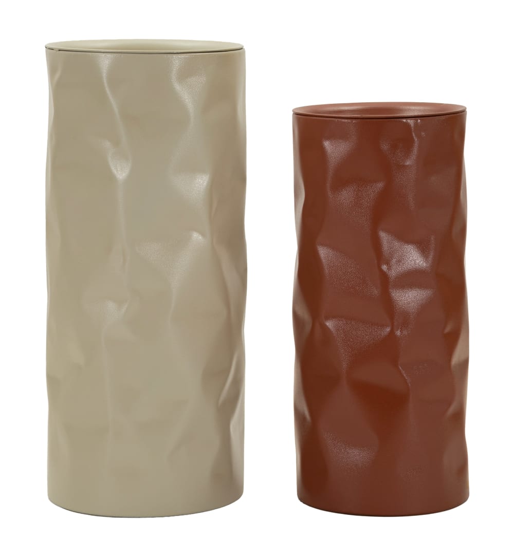 Beige und ziegelrote Couchtische aus Metall, 2er-Set, Ø