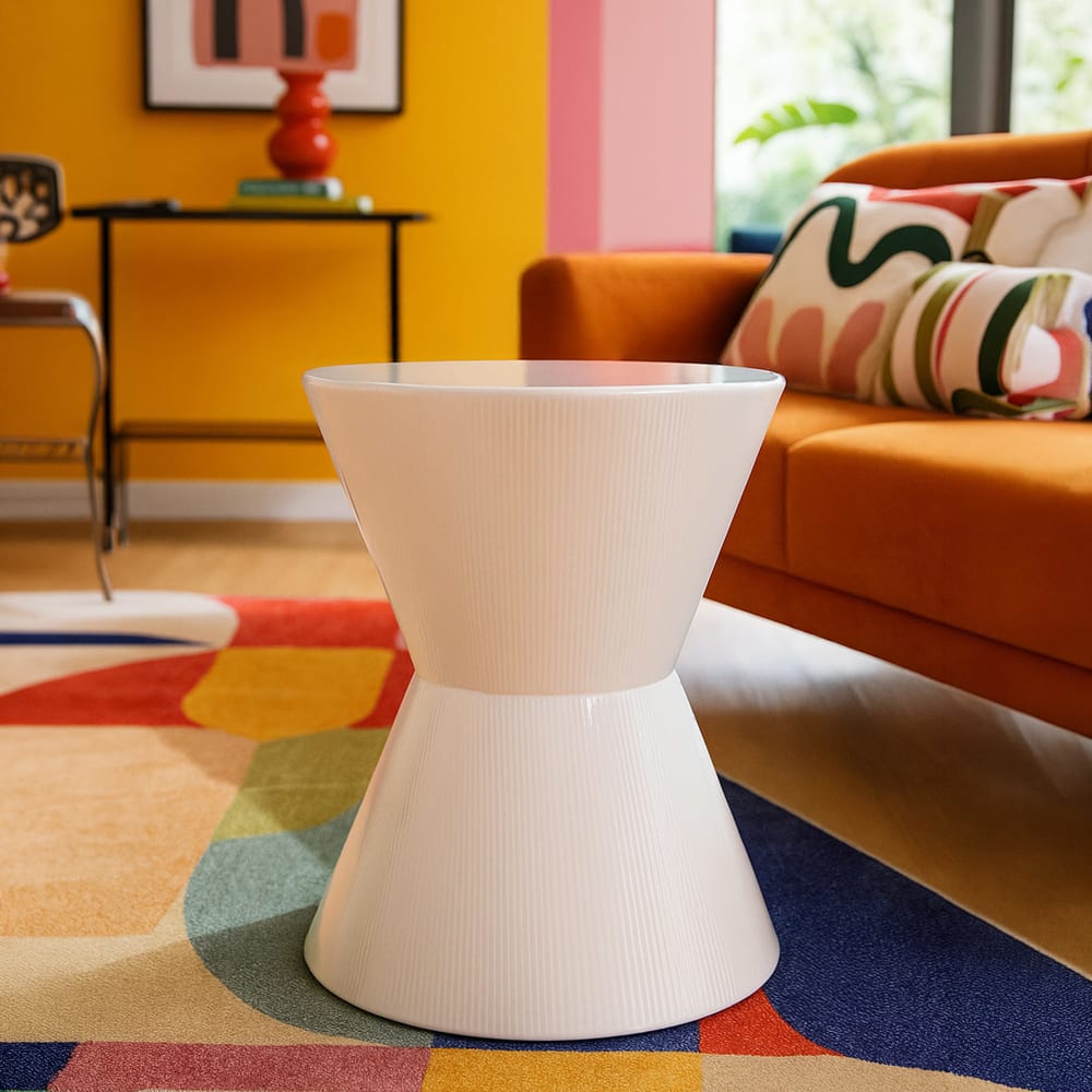Mauro Ferretti Hochglanzweißer Couchtisch aus Metall, Ø 45 x 55 cm style modern - Metall