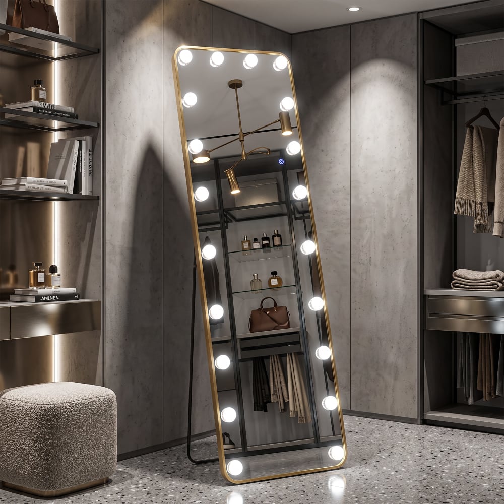 Mauro Ferretti Hollywood-Standspiegel mit LED-Beleuchtung, 50 x 45 x 160 cm style modern Gold Metall