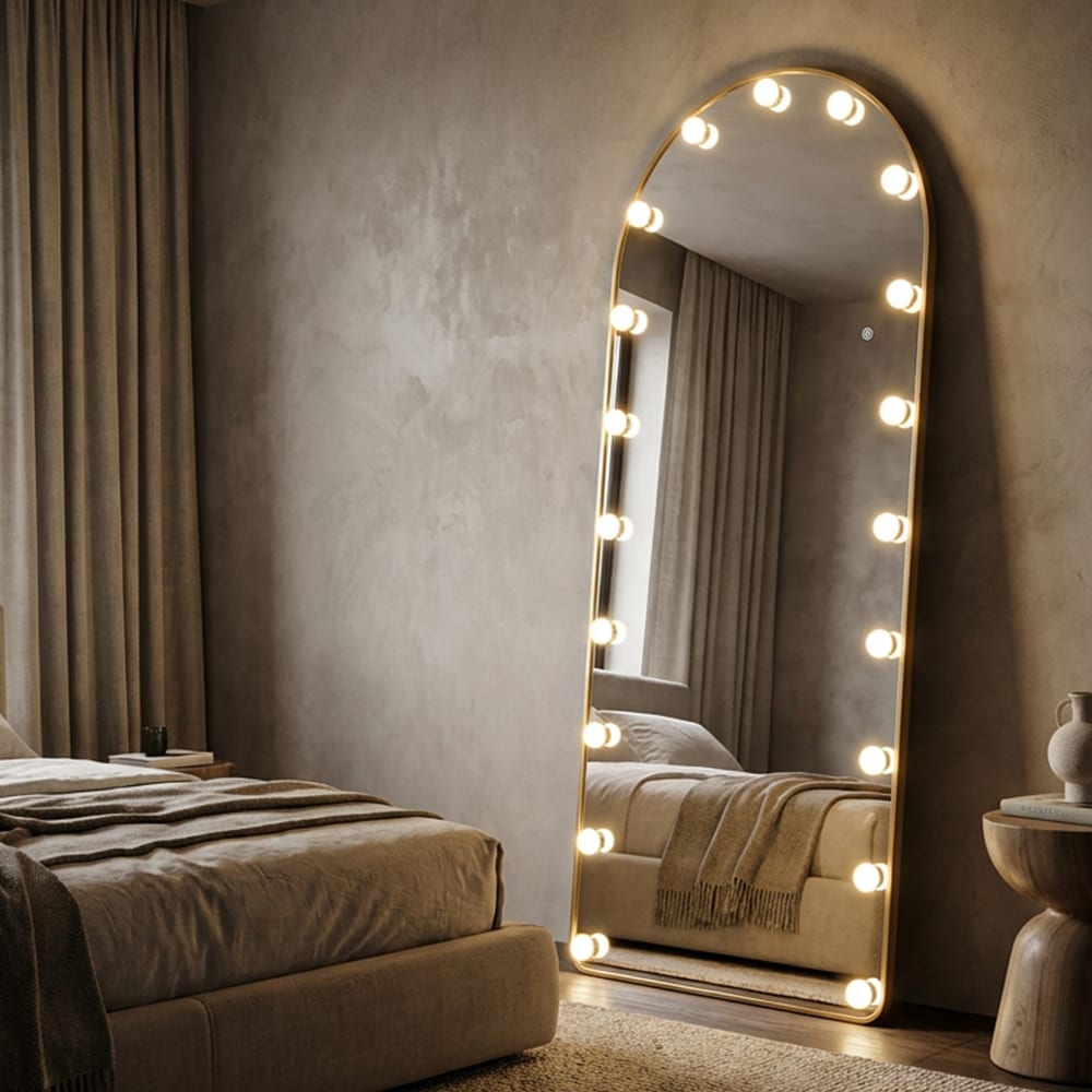 Mauro Ferretti Hollywood-Standspiegel mit LED-Beleuchtung, 70 x 45 x 170 cm style modern Gold Metall