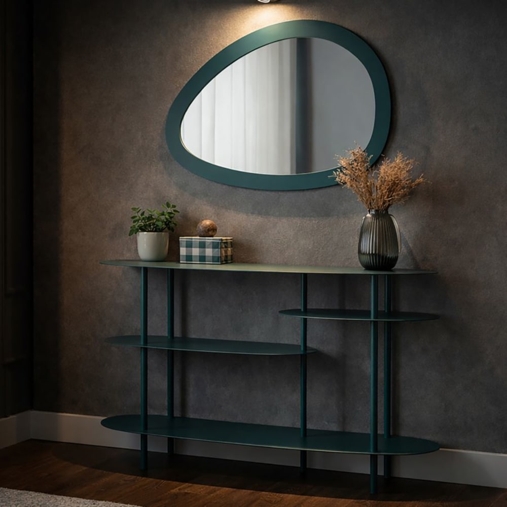 Mauro Ferretti Türkisfarbener Metallwandspiegel 71 x 1,5 x 48 cm style modern Grün Metall