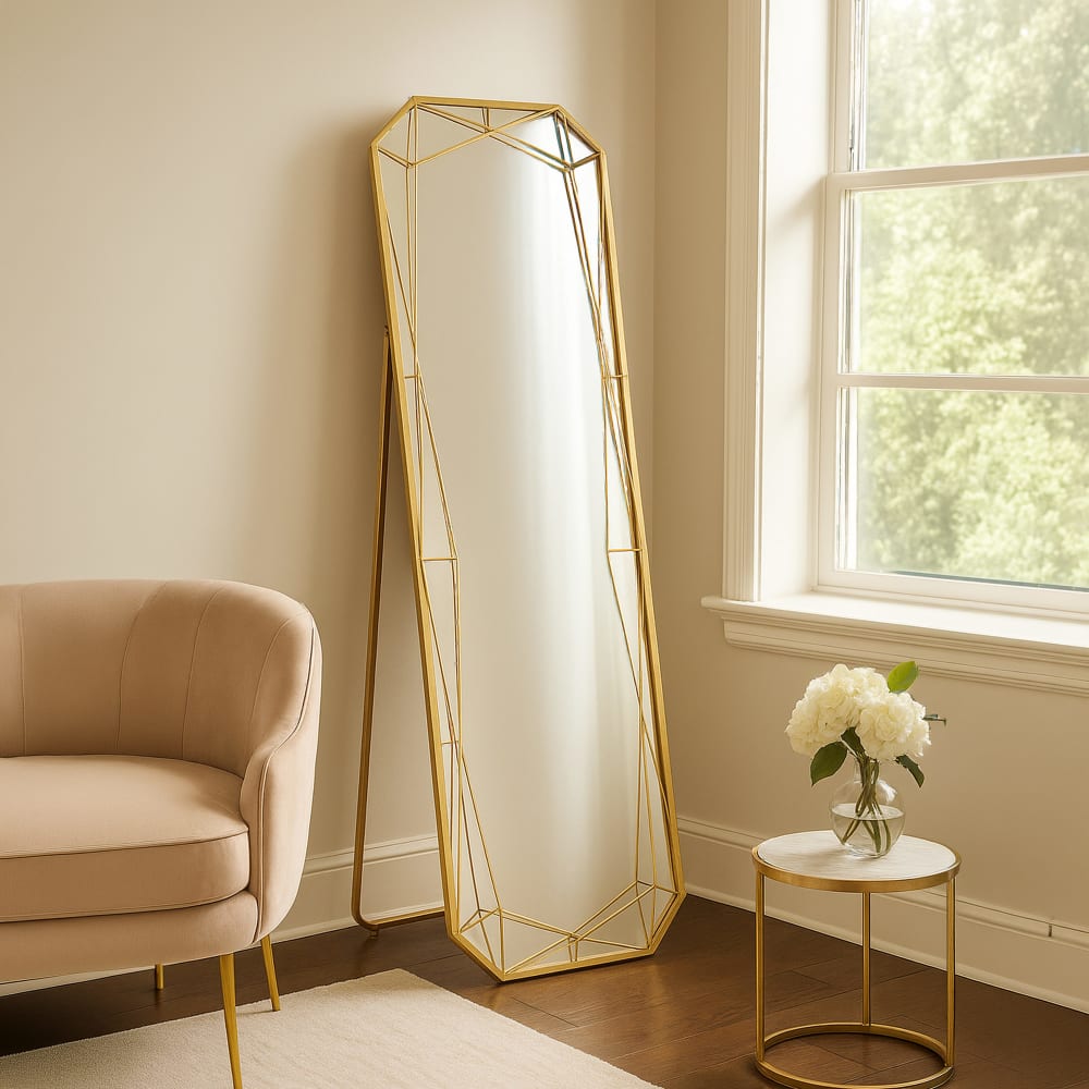 Mauro Ferretti Standspiegel aus goldfarbenem Metall, 46x54x153 cm (geöffnete Maße) style modern - Metall