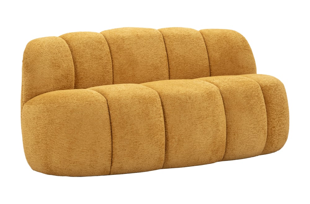 Canapé deux places en tissu bouclé jaune, 145 x 80 x 69 cm