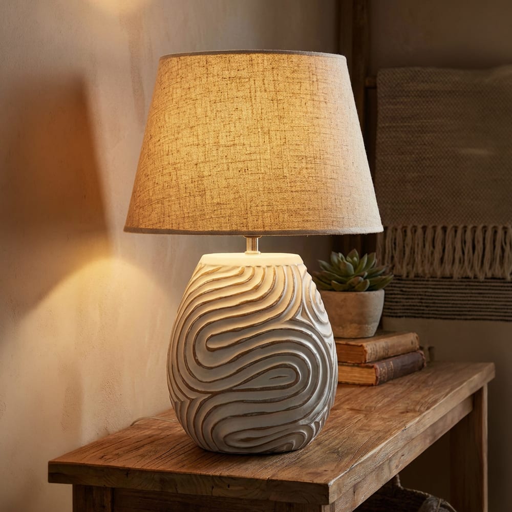 Mauro Ferretti Beige Tischleuchte aus Kunstharz mit Stofflampenschirm Ø 35×55 style modern Beige