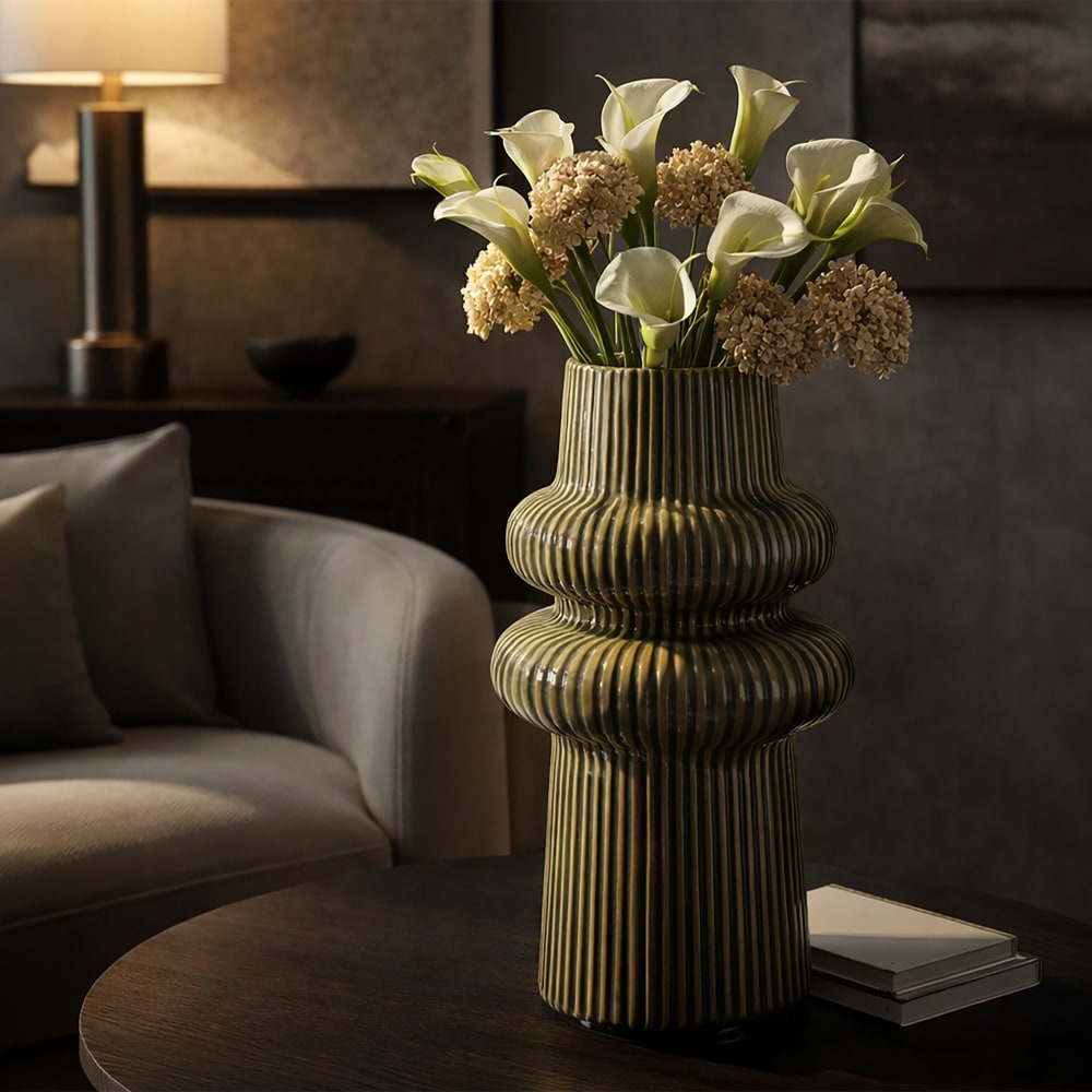 Mauro Ferretti Dunkelgrüne Keramikvase Ø 18 x 36 cm style modern - Keramik