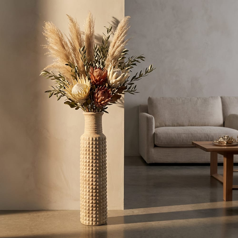 Mauro Ferretti Beigefarbene Kunstharzvase für den Außenbereich, Ø 28 x 110 cm style modern Beige