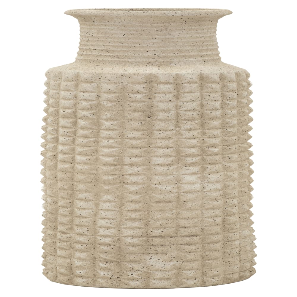 Beigefarbene Kunstharzvase für den Außenbereich, Ø 28 x 110 cm -