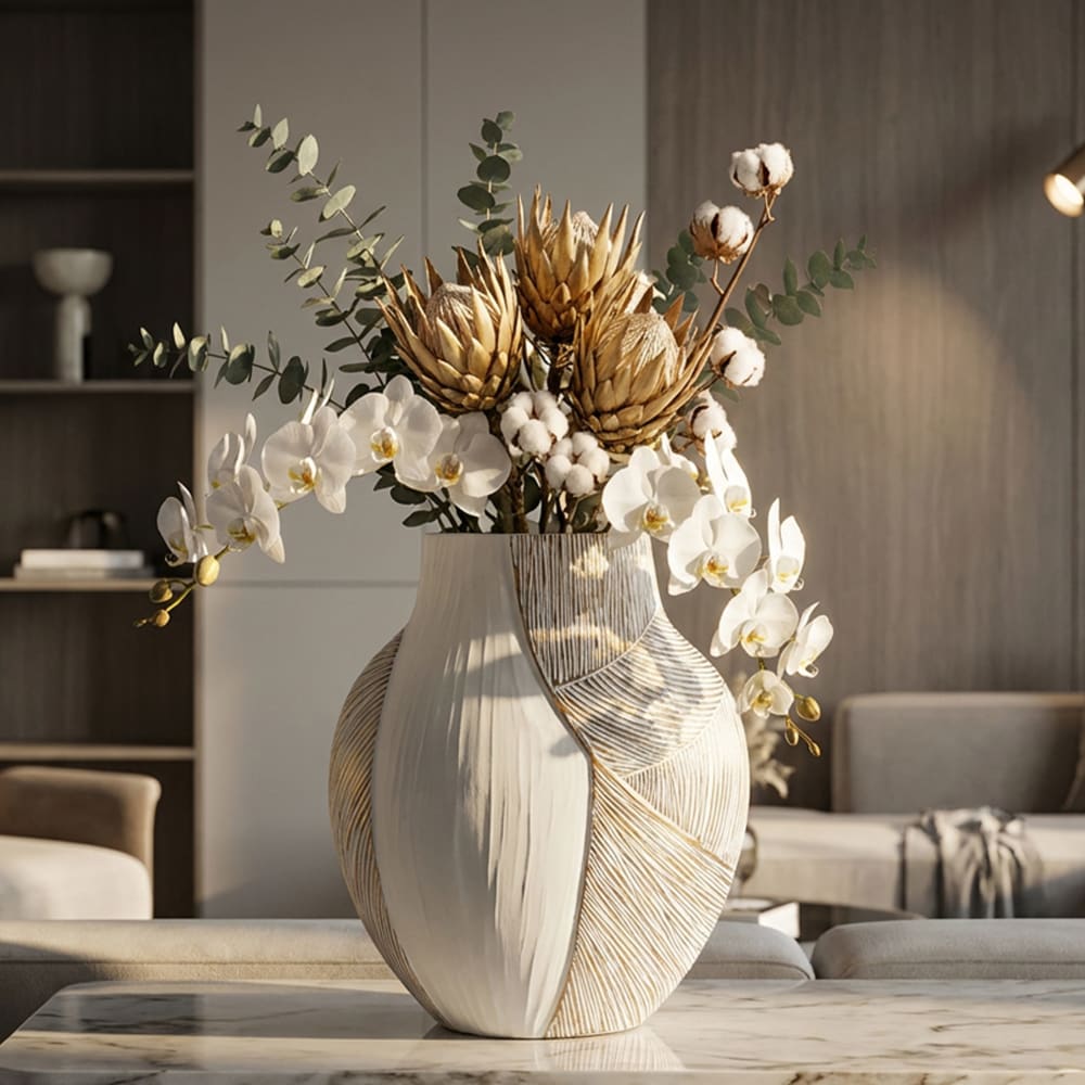 Mauro Ferretti Weiße Harzvase 35 x 13,5 x 37,5 cm style modern Weiß Harz