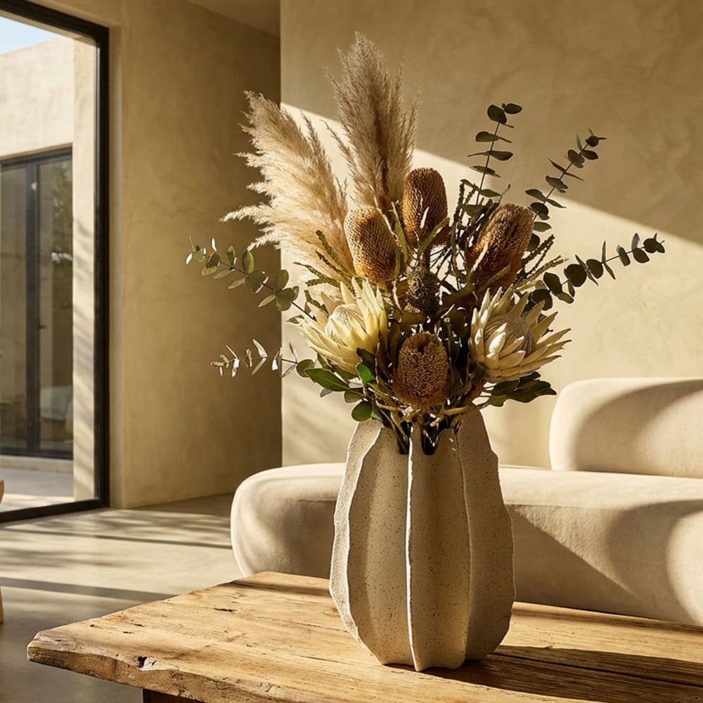 Mauro Ferretti Vase aus cremefarbenem Kunstharz, Ø 26 x 40 cm style modern Mehrfarbig