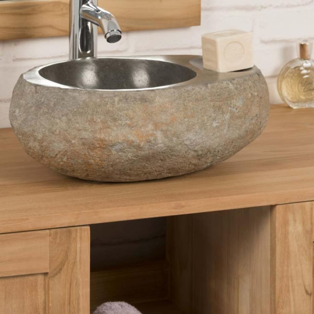 Vasque à  poser en galet de riviere 35 cm porte savon