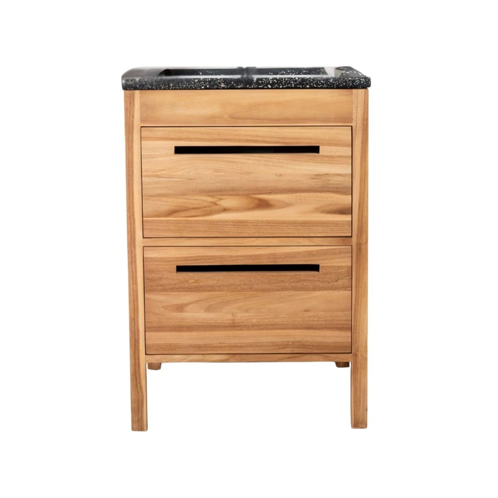 Meuble salle de bain en teck et terrazzo noir 60cm