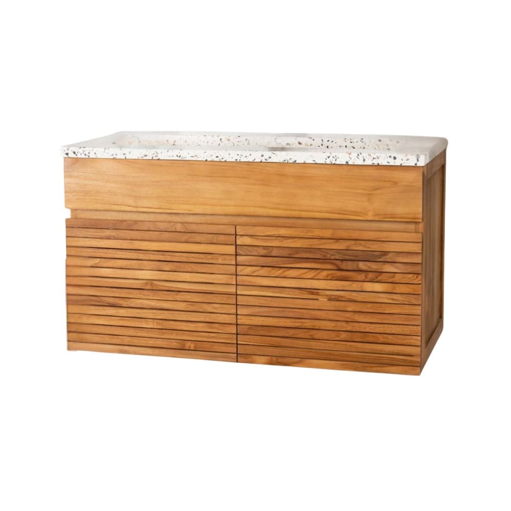Meuble salle de bain en teck et terrazzo crème 90cm